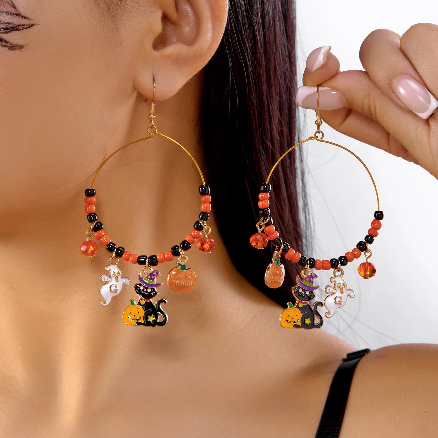 Wholesale Pumpkin Ghost  Bat Cat Ear Hoop Earrings